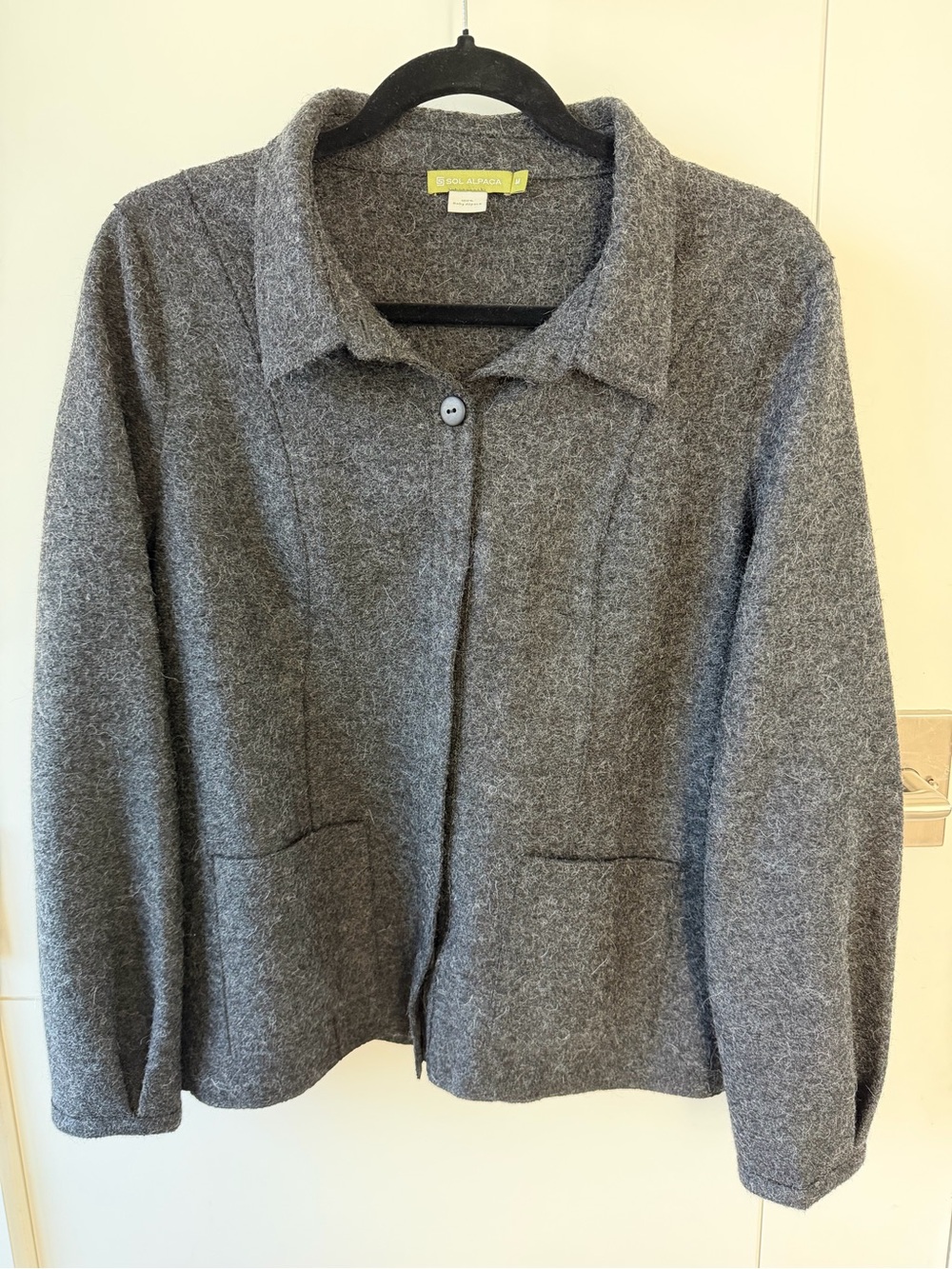 Lightweight Heather Gray Baby Alpaca Button-Front Jacket